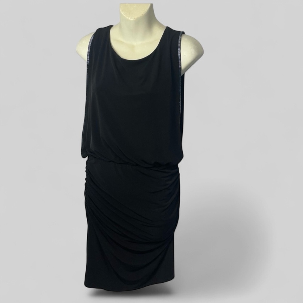 Laundry By Shelli Segal Elegant Black Ruched Sheath Dress Size 8P cocktail LBD